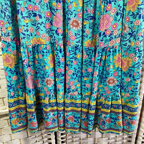 Hibluco Tiered Maxi Skirt Womens XL Blue Floral Boho Romantic Feminine Cottage - Picture 5 of 11